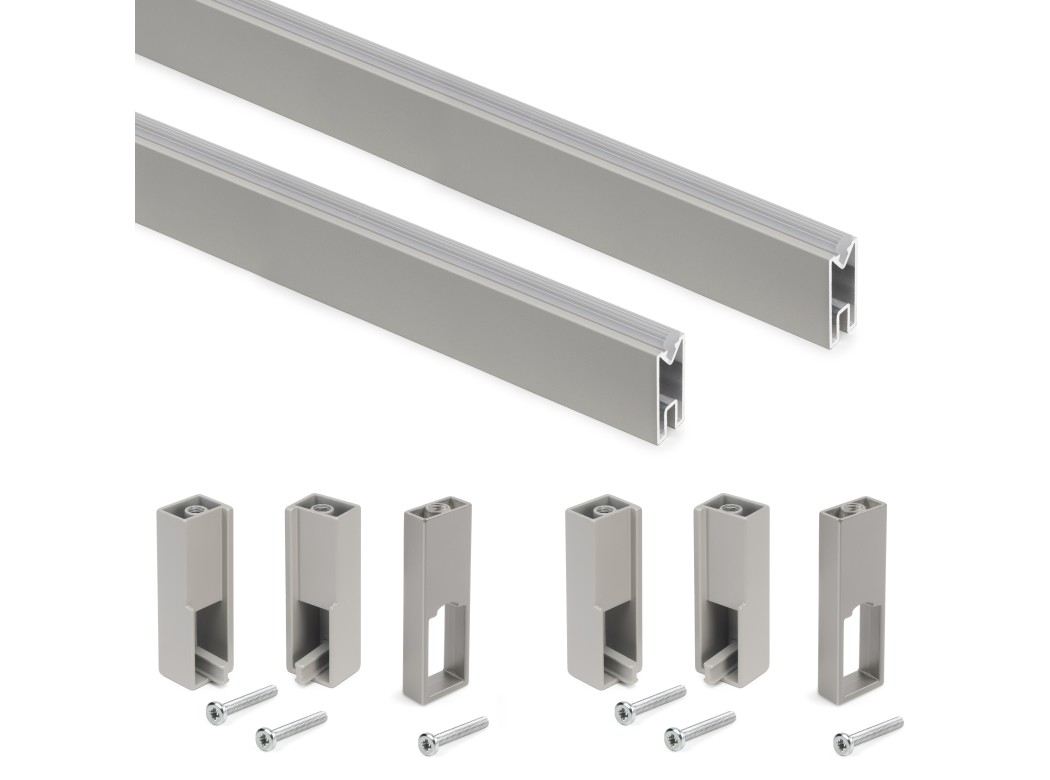 Emuca Kit de barra para armario Luxe, 1,15 m, Pintado color gris piedra, Aluminio y Plástico, 1 kit